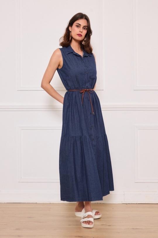 Maxi dresses Women Jean blue Astra 25024CJ Efashion Paris