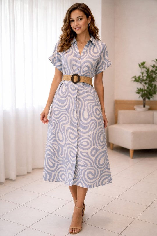 Robes mi-longues Femme Bleu ciel Fanda Miss R2569-1 Efashion Paris