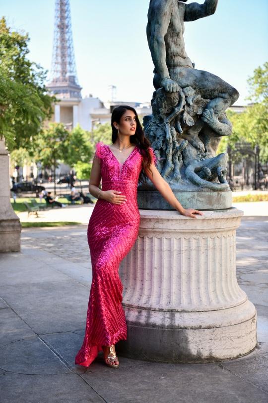 Robes de soirée Femme Fuschia Promulias GP411 Efashion Paris