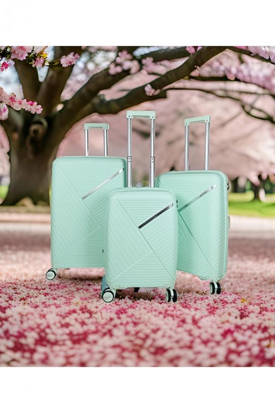 Bagages Maroquinerie Vert d eau Helios Bagages ODYSEE, LOT DE 3 VALISES EN POLYPROPYLÈNE AVEC SOUFFLET EXTENSIBLE. (HLS-01) (GR) Efashion Paris