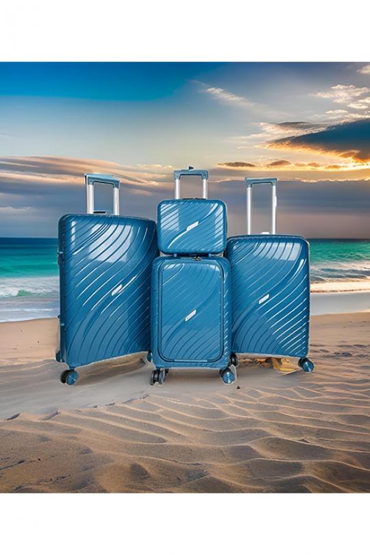 Maletas Marroquinería Indigo blue Helios Bagages SOLARIS, LOT DE 3 VALISES AVEC POCHE ORDINATEUR ET VANITY EN PP. (HLS-356) (B) Efashion Paris