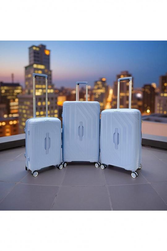 Luggages Bags Pastel blue Helios Bagages TRUNKY, LOT DE 3 VALISES RECTANGULAIRE EN POLYPROPYLÈNE (799) BLEU CIEL Efashion Paris