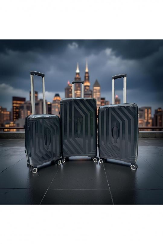 Luggages Bags Black Helios Bagages TRUNKY, LOT DE 3 VALISES RECTANGULAIRE EN POLYPROPYLÈNE (799) NOIR Efashion Paris