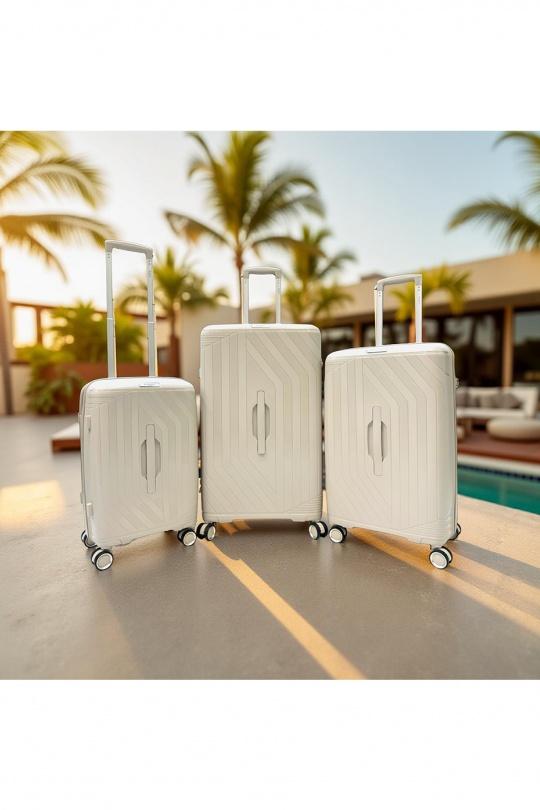 Luggages Bags Beige Helios Bagages TRUNKY, LOT DE 3 VALISES RECTANGULAIRE EN POLYPROPYLÈNE (799) BEIGE Efashion Paris