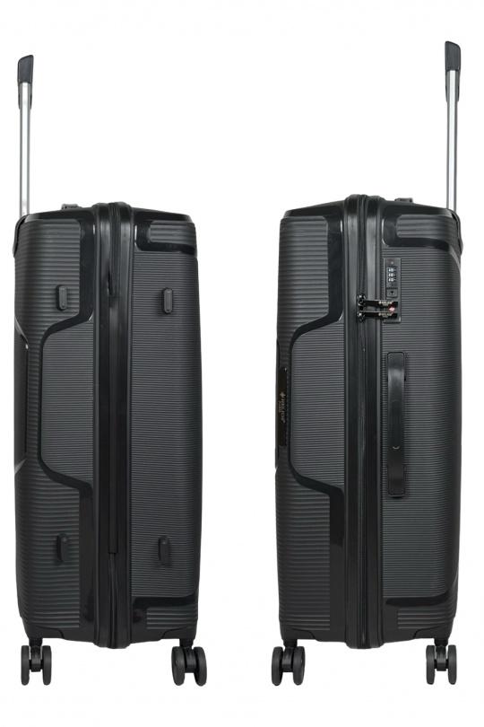 Luggages Bags Black Helios Bagages AESIR, COLLECTION DE 3 VALISES EN POLYPROPYLÈNE ET CABINE POCHE ORDINATEUR BI-MATIÈRE. (HLS-218) NOIR Efashion Paris