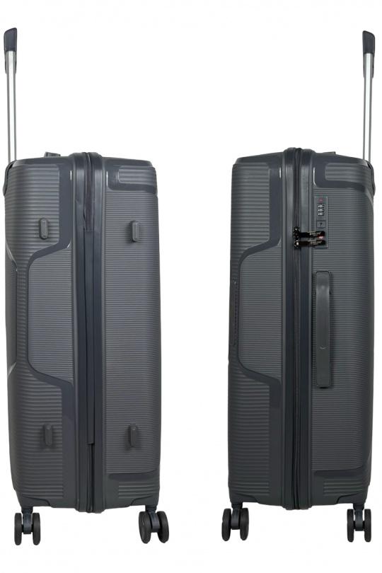 Luggages Bags Dark grey Helios Bagages AESIR, COLLECTION DE 3 VALISES EN POLYPROPYLÈNE ET CABINE POCHE ORDINATEUR BI-MATIÈRE. (HLS-218) GRIS FONCÉ Efashion Paris