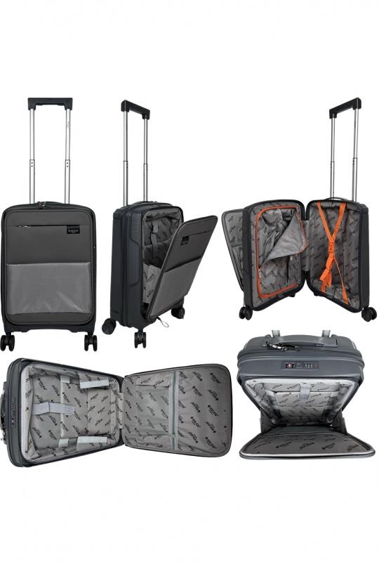 Luggages Bags Dark grey Helios Bagages AESIR, COLLECTION DE 3 VALISES EN POLYPROPYLÈNE ET CABINE POCHE ORDINATEUR BI-MATIÈRE. (HLS-218) GRIS FONCÉ Efashion Paris