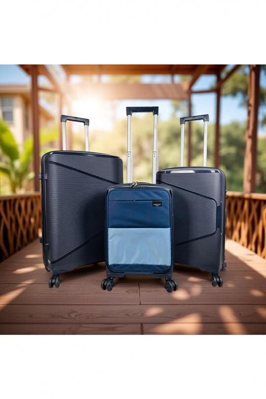 Luggages Bags Petrol blue Helios Bagages AESIR, COLLECTION DE 3 VALISES EN POLYPROPYLÈNE ET CABINE POCHE ORDINATEUR BI-MATIÈRE. (HLS-218) BLEU NUIT Efashion Paris