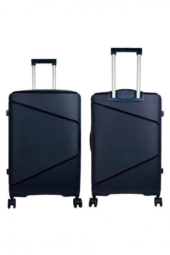 Luggages Bags Petrol blue Helios Bagages AESIR, COLLECTION DE 3 VALISES EN POLYPROPYLÈNE ET CABINE POCHE ORDINATEUR BI-MATIÈRE. (HLS-218) BLEU NUIT Efashion Paris