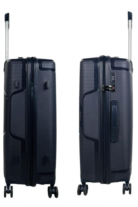 Luggages Bags Petrol blue Helios Bagages AESIR, COLLECTION DE 3 VALISES EN POLYPROPYLÈNE ET CABINE POCHE ORDINATEUR BI-MATIÈRE. (HLS-218) BLEU NUIT Efashion Paris