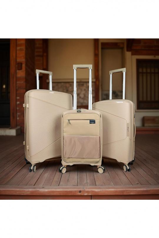 Luggages Bags Beige Helios Bagages AESIR, COLLECTION DE 3 VALISES EN POLYPROPYLÈNE ET CABINE POCHE ORDINATEUR BI-MATIÈRE. (HLS-218) BEIGE Efashion Paris