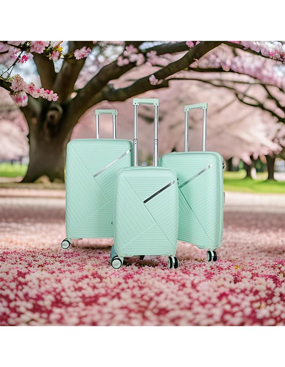 Bagages Maroquinerie Vert d eau Helios Bagages ODYSEE, LOT DE 3 VALISES EN POLYPROPYLÈNE AVEC SOUFFLET EXTENSIBLE. (HLS-01) (GR) #c Efashion Paris