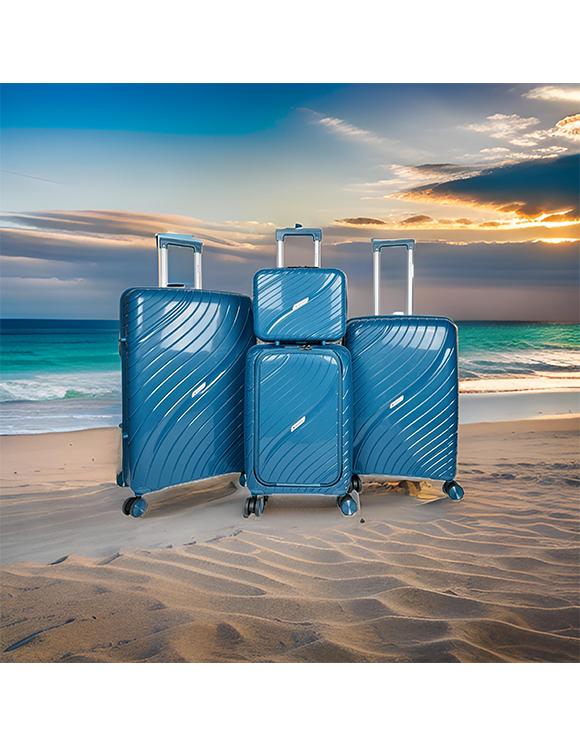 Maletas Marroquinería Indigo blue Helios Bagages SOLARIS, LOT DE 3 VALISES AVEC POCHE ORDINATEUR ET VANITY EN PP. (HLS-356) (B) #c Efashion Paris