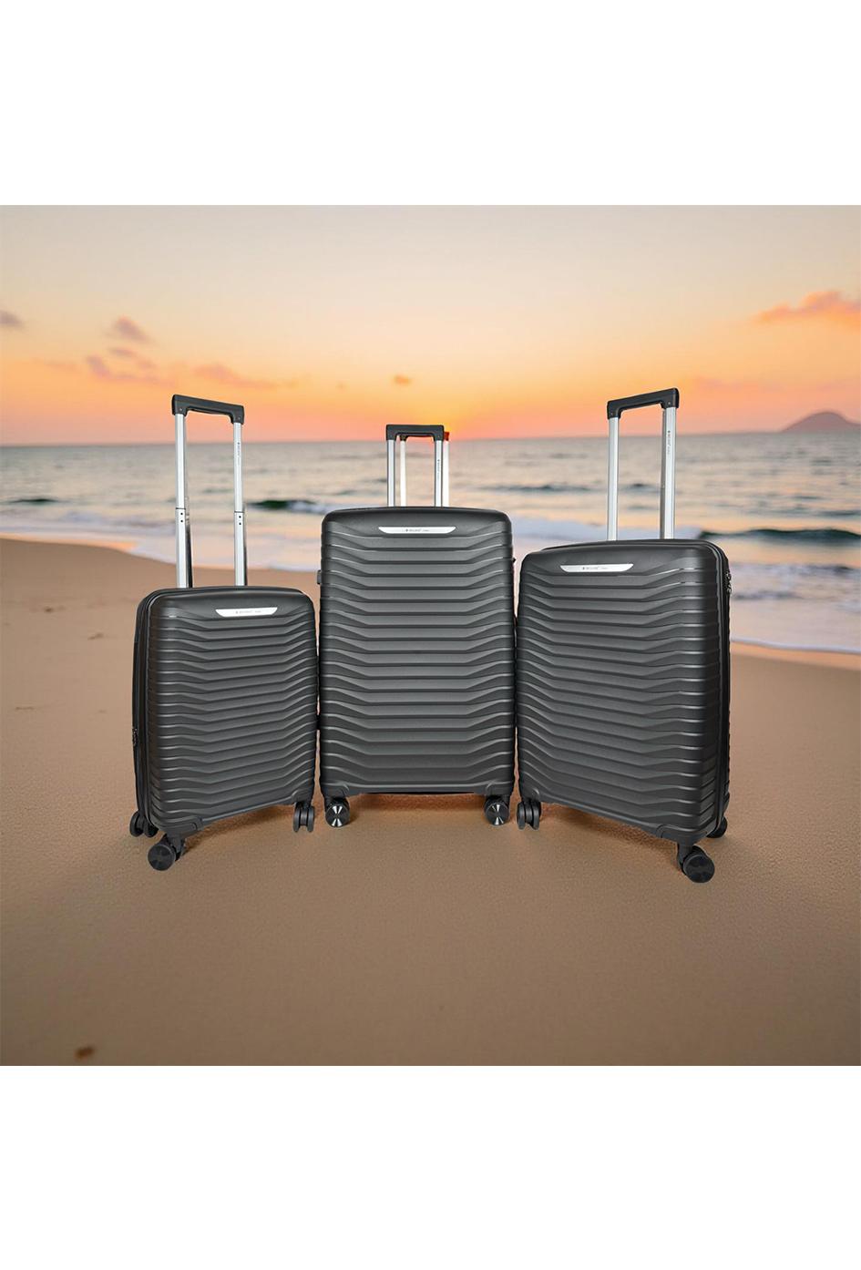 Bagages Maroquinerie Noir Helios Bagages HELIOS, LOT DE 3 VALISES EN POLYPROPYLÈNE AVEC SOUFFLET EXTENSIBLE. (HLS-03)N-25 #c Efashion Paris
