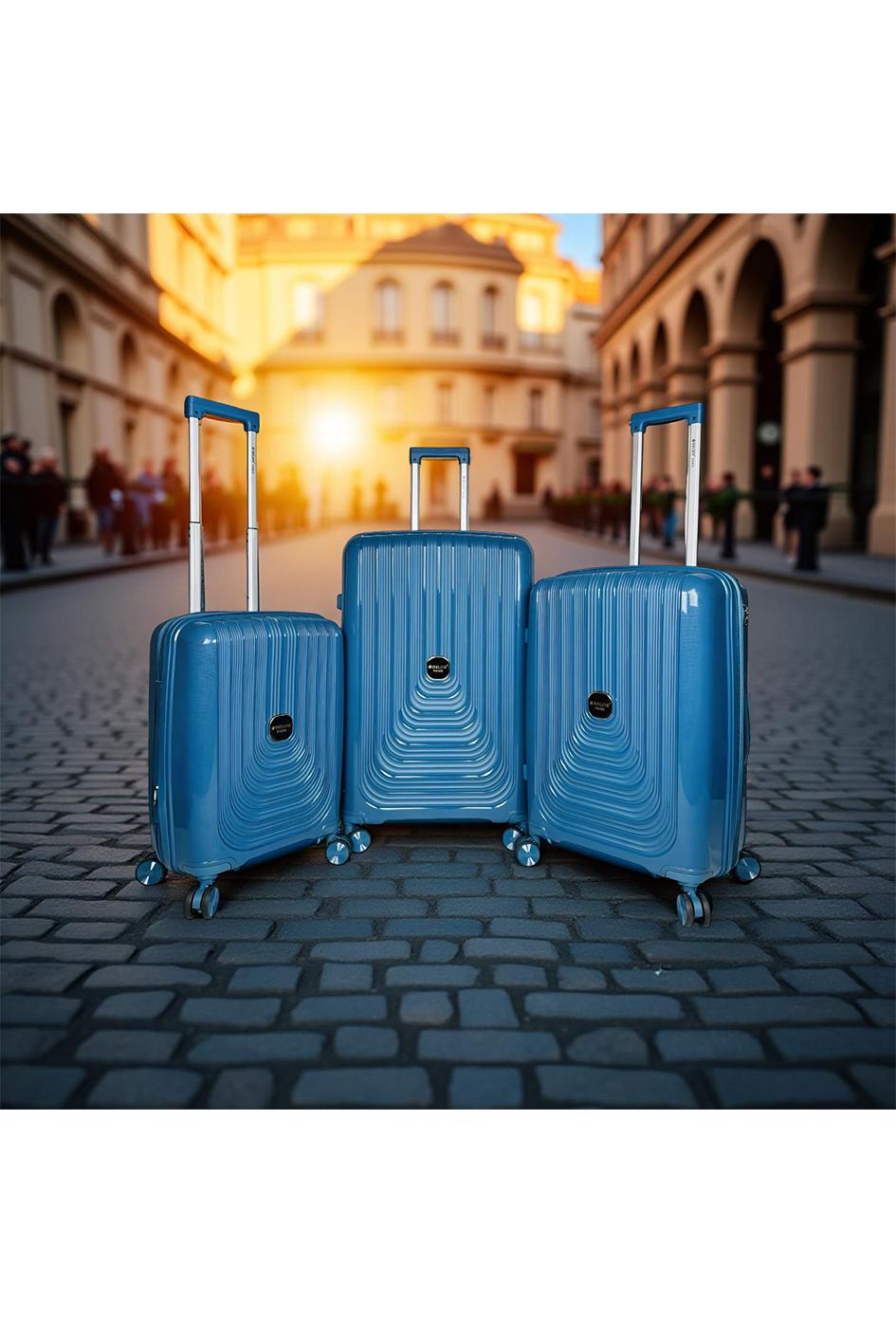 Valigie Borse Peacock blue Helios Bagages NAÏADES, LOT DE 3 VALISES EN POLYPROPYLÈNE AVEC SOUFFLET EXTENSIBLE. (HLS-788) B #c Efashion Paris