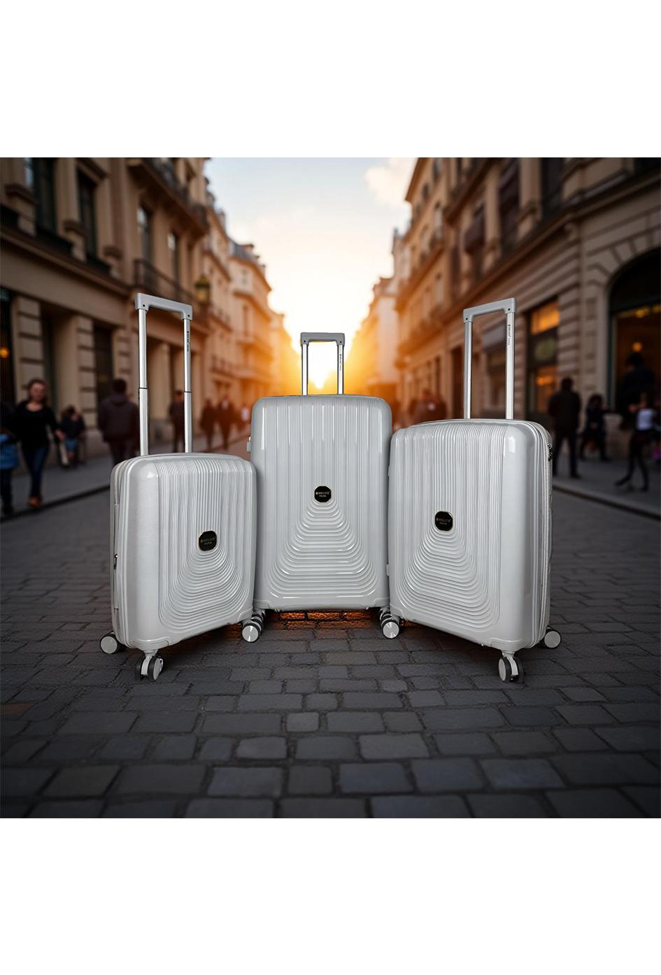 Valigie Borse Silver Helios Bagages NAÏADES, LOT DE 3 VALISES EN POLYPROPYLÈNE AVEC SOUFFLET EXTENSIBLE. (HLS-788) S #c Efashion Paris