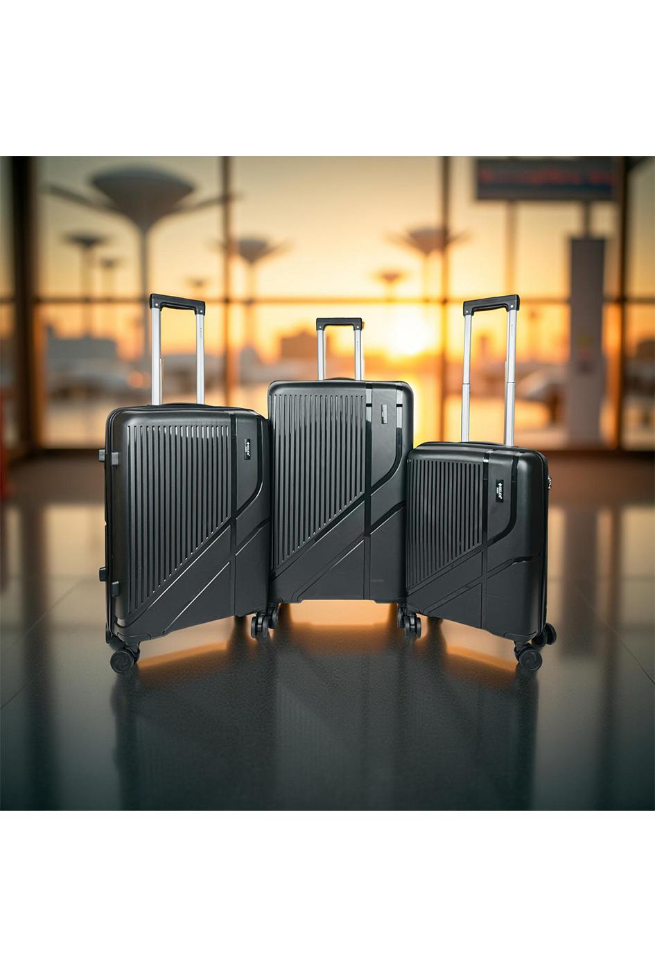 Valigie Borse Black Helios Bagages FLIGHT, LOT DE 3 VALISES EN POLYPROPYLÈNE. (HLS-63) N #c Efashion Paris