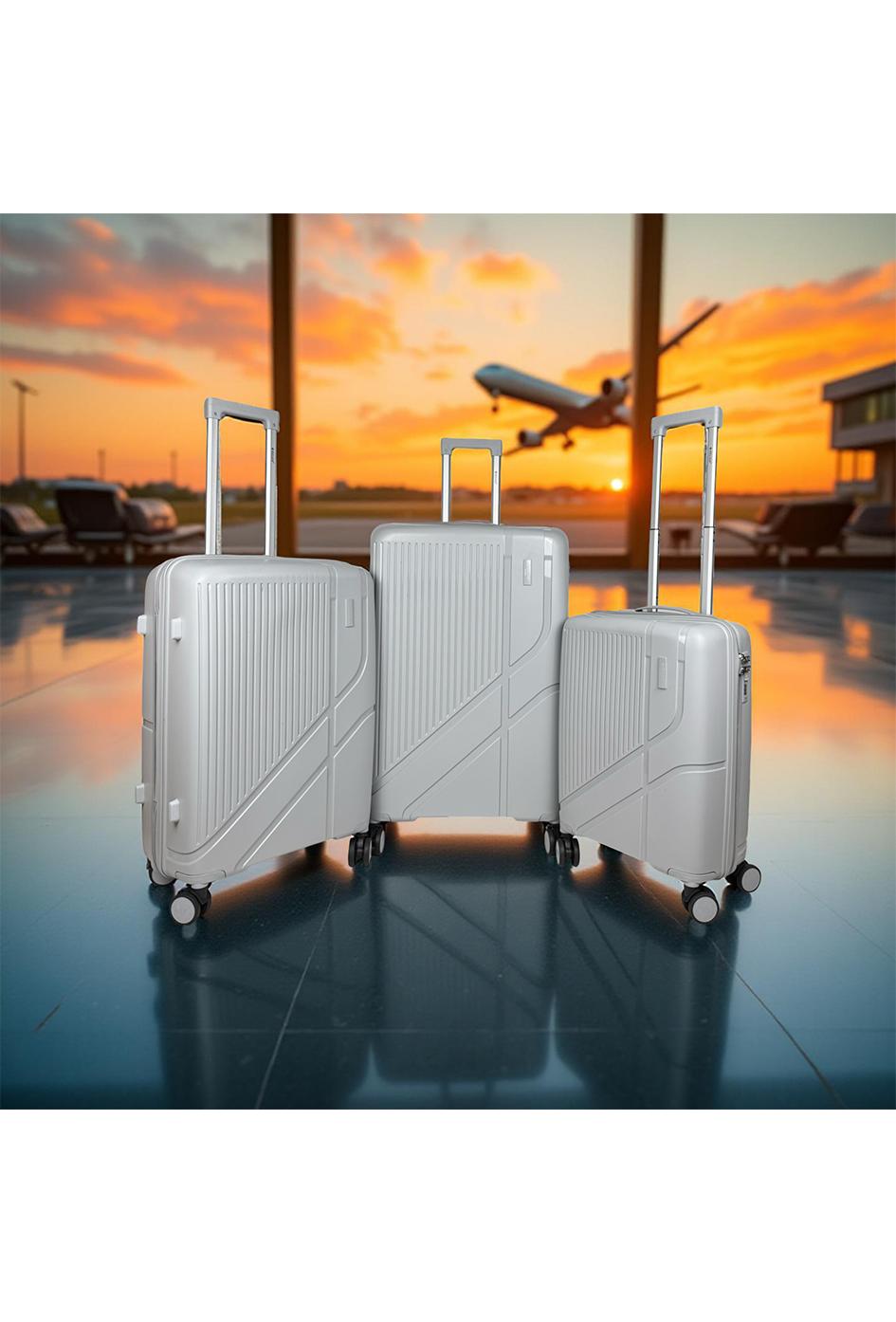 Valigie Borse Silver Helios Bagages FLIGHT, LOT DE 3 VALISES EN POLYPROPYLÈNE. (HLS-63) S #c Efashion Paris