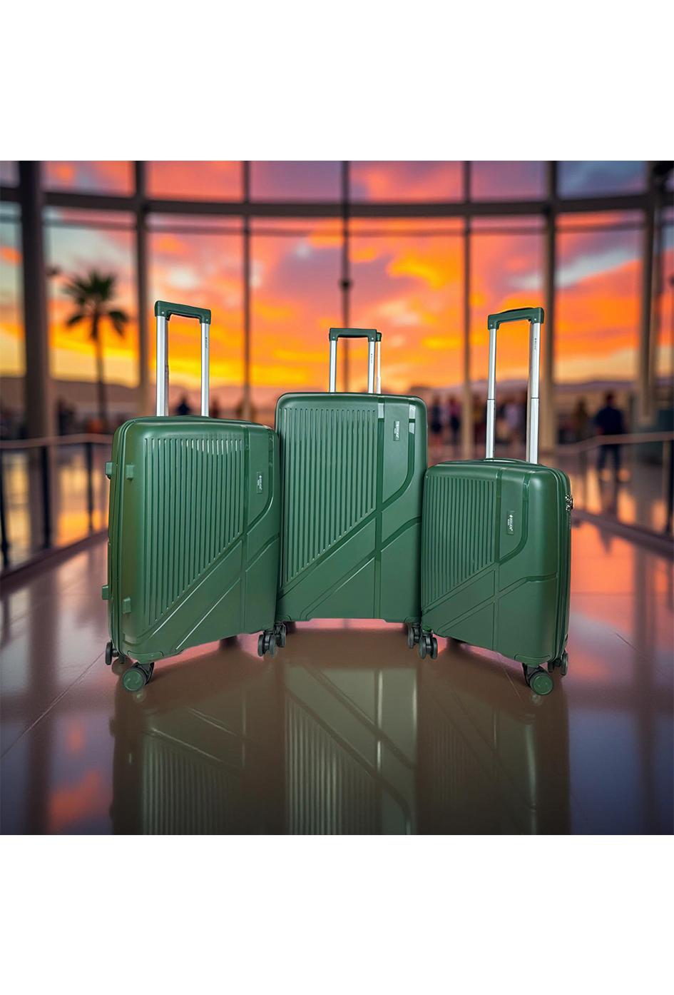 Valigie Borse Bottle green Helios Bagages FLIGHT, LOT DE 3 VALISES EN POLYPROPYLÈNE. (HLS-63) GR #c Efashion Paris