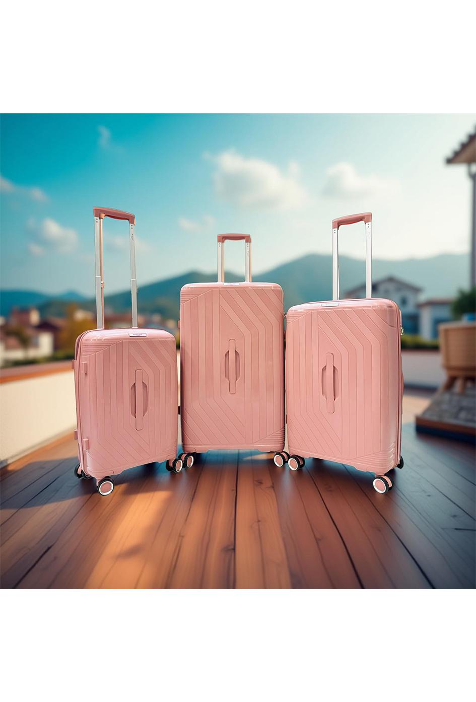 Luggages Bags Pink Helios Bagages TRUNKY, LOT DE 3 VALISES RECTANGULAIRE EN POLYPROPYLÈNE (799) ROSE #c Efashion Paris