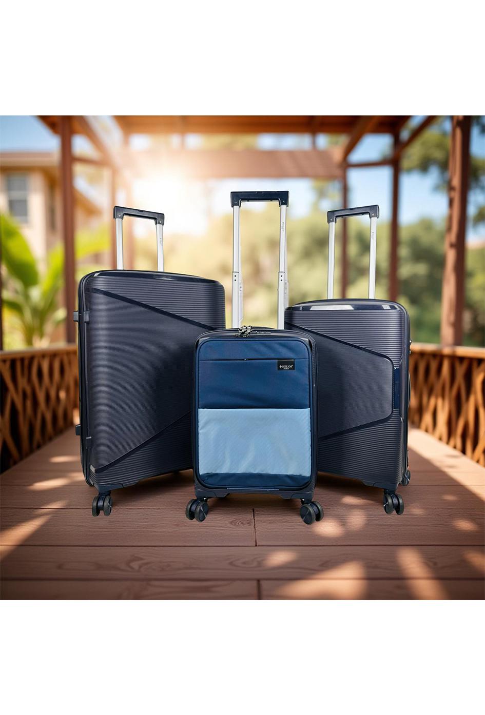 Luggages Bags Petrol blue Helios Bagages AESIR, COLLECTION DE 3 VALISES EN POLYPROPYLÈNE ET CABINE POCHE ORDINATEUR BI-MATIÈRE. (HLS-218) BLEU NUIT #c Efashion Paris