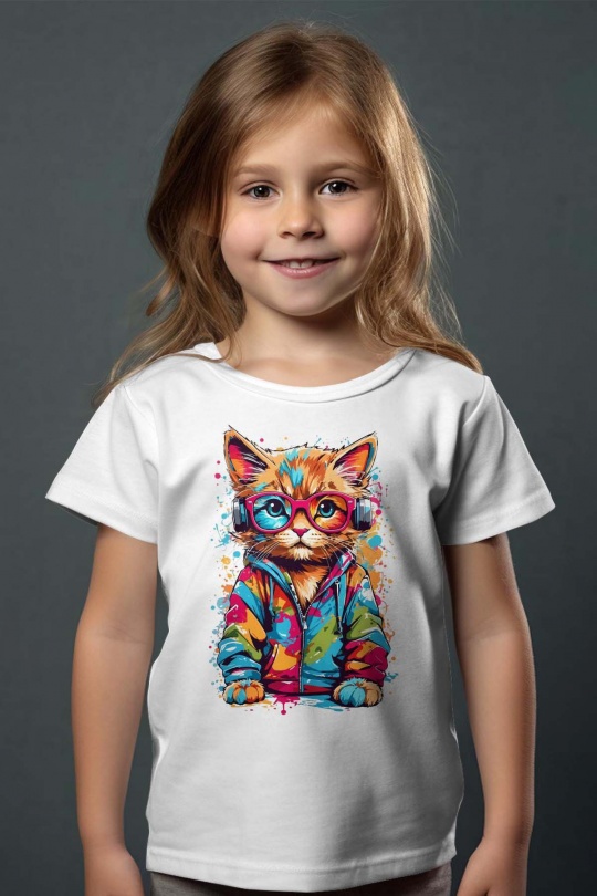Hauts Enfant & Bébé  Blanc Impression A La Demande I.A.L.D CUTE CAT MULTI PAINT Efashion Paris
