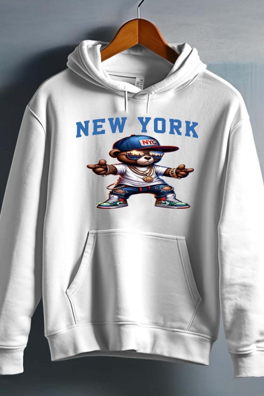 Pulls Homme Blanc Impression A La Demande I.A.L.D OURS NEW YORK - SWEAT CAPUCHE HOMME Efashion Paris