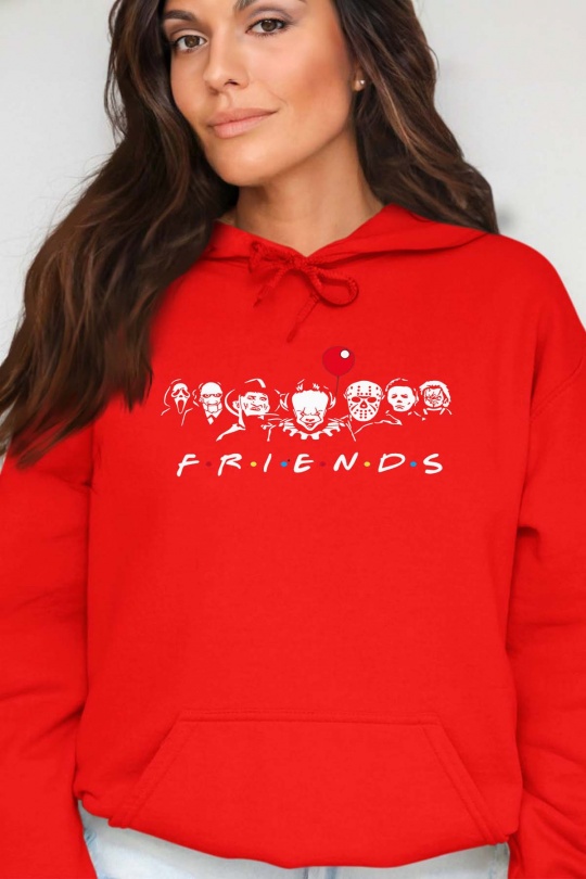 Sweats Femme Rouge Impression A La Demande I.A.L.D HORROR FRIENDS - SWEAT CAPUCHE FEMME Efashion Paris