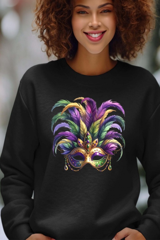 Sweats Women Black Impression A La Demande I.A.L.D CARNIVAL MASK - SWEAT COL ROND FEMME Efashion Paris