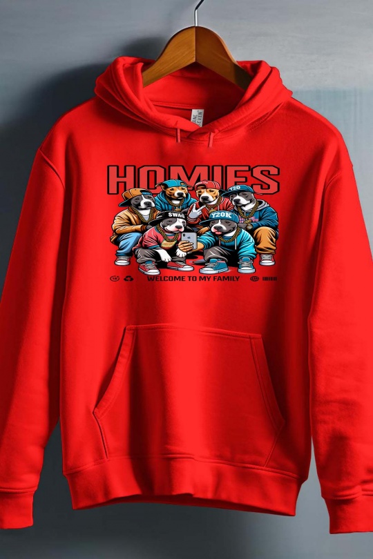 Pulls Homme Rouge Impression A La Demande I.A.L.D HOMIES DOGS - SWEAT CAPUCHE HOMME Efashion Paris