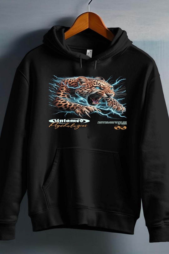 Pulls Homme Noir Impression A La Demande I.A.L.D PASSION LEOPARD - SWEAT CAPUCHE HOMME Efashion Paris