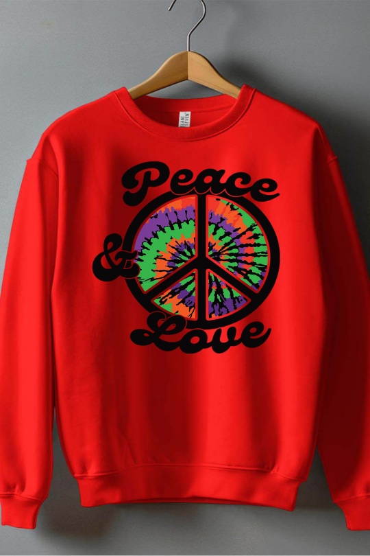 Pulls Homme Rouge Impression A La Demande I.A.L.D PEACE AND LOVE HIPPIE - SWEAT COL ROND HOMME Efashion Paris