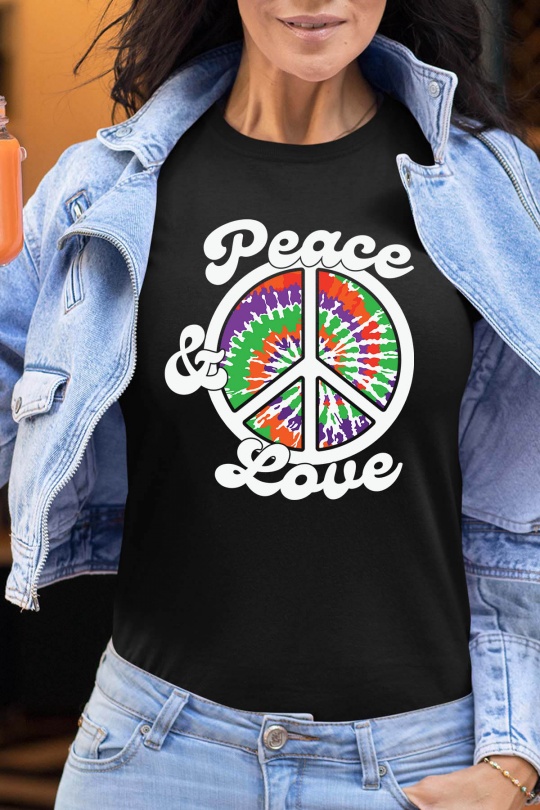 T-shirts Femme Noir Impression A La Demande I.A.L.D PEACE LOVE HIPPIE - TSHIRT FEMME Efashion Paris
