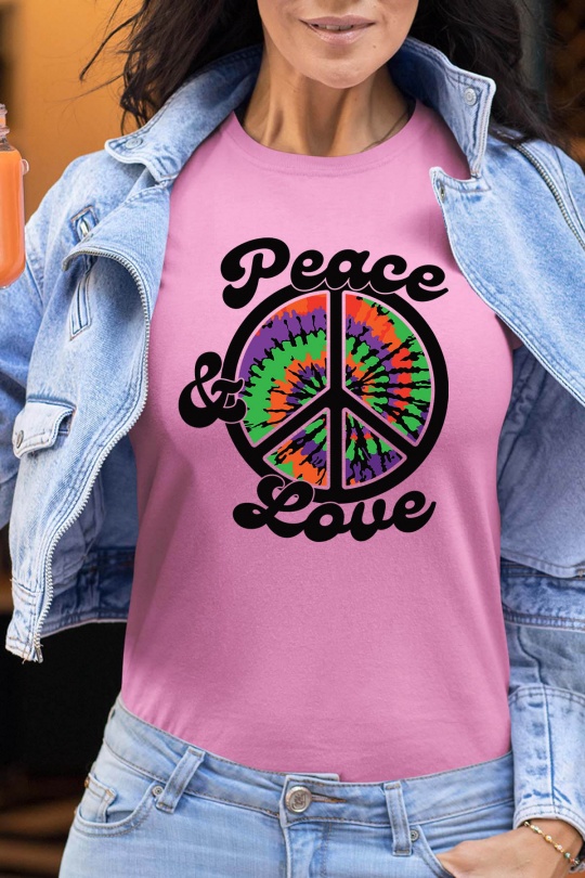 T-shirts Femme Rose Impression A La Demande I.A.L.D PEACE LOVE HIPPIE - TSHIRT FEMME Efashion Paris