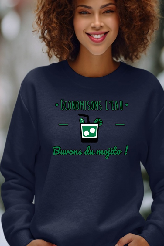 Sweats Women Navy blue Impression A La Demande I.A.L.D ECONOMISONS MOJITO - SWEAT COL ROND FEMME Efashion Paris