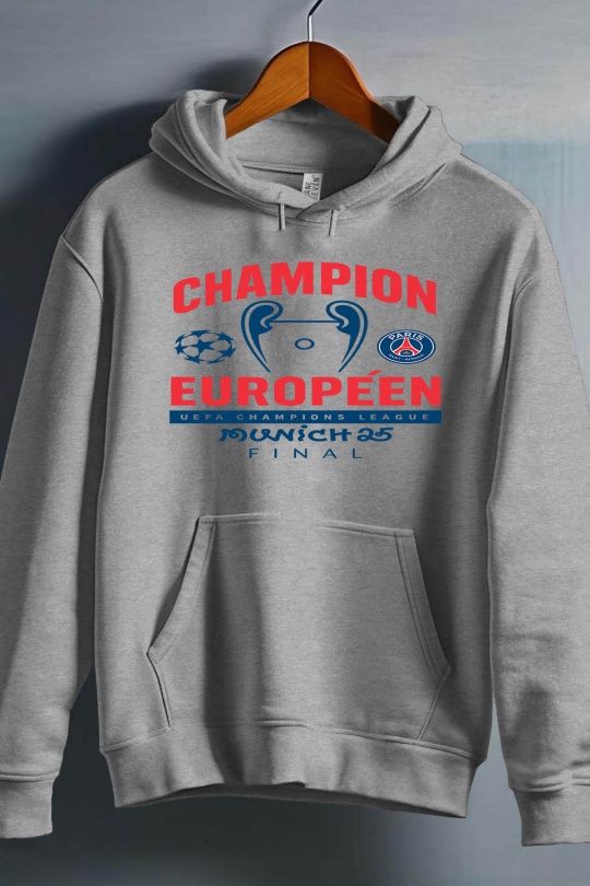 Jumpers Men Grey Impression A La Demande I.A.L.D CHAMPION EUROPEEN PSG - SWEAT CAPUCHE HOMME Efashion Paris