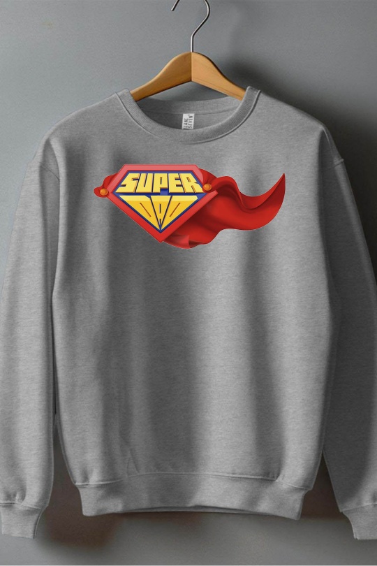 Pulls Homme Gris Impression A La Demande I.A.L.D SUPER DAD  - SWEAT COL ROND HOMME Efashion Paris