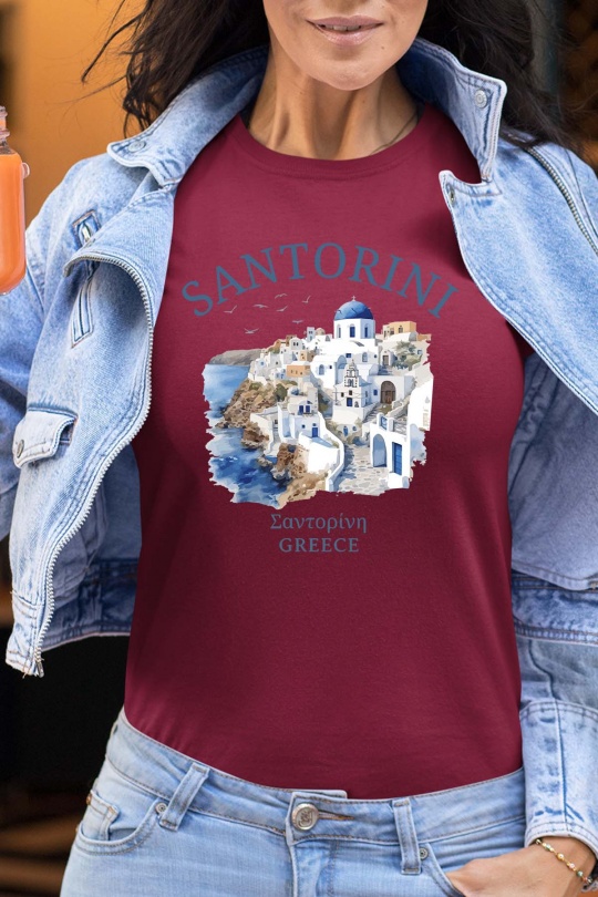 T-shirts Femme Gris Impression A La Demande I.A.L.D SANTORINI GREECE - TSHIRT FEMME Efashion Paris