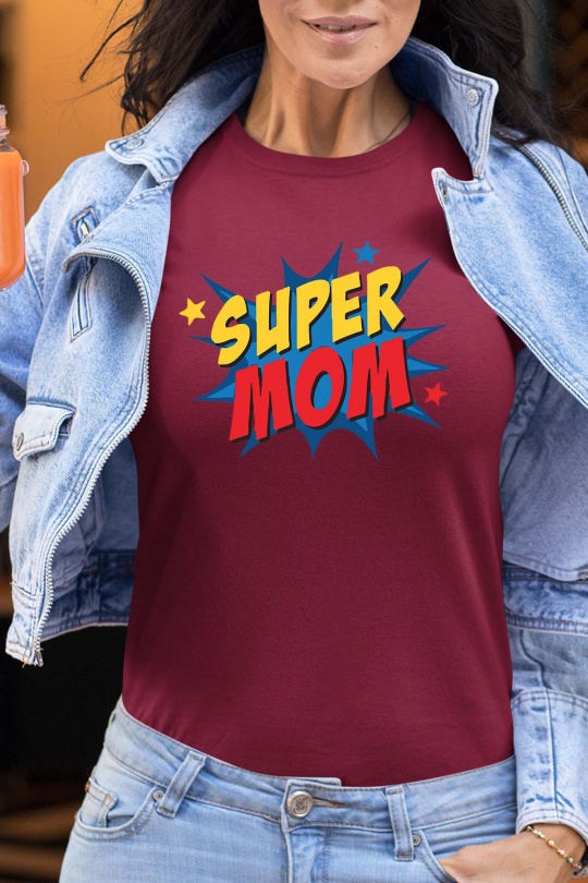 T-shirts Femme Bordeaux Impression A La Demande I.A.L.D SUPER MOM POP - TSHIRT FEMME Efashion Paris