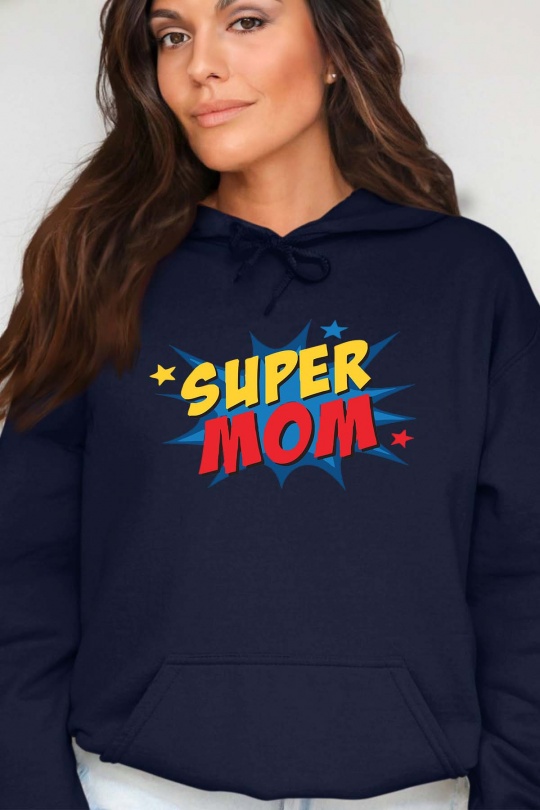 Sweats Femme Marine Impression A La Demande I.A.L.D SUPER MOM POP - SWEAT CAPUCHE FEMME Efashion Paris
