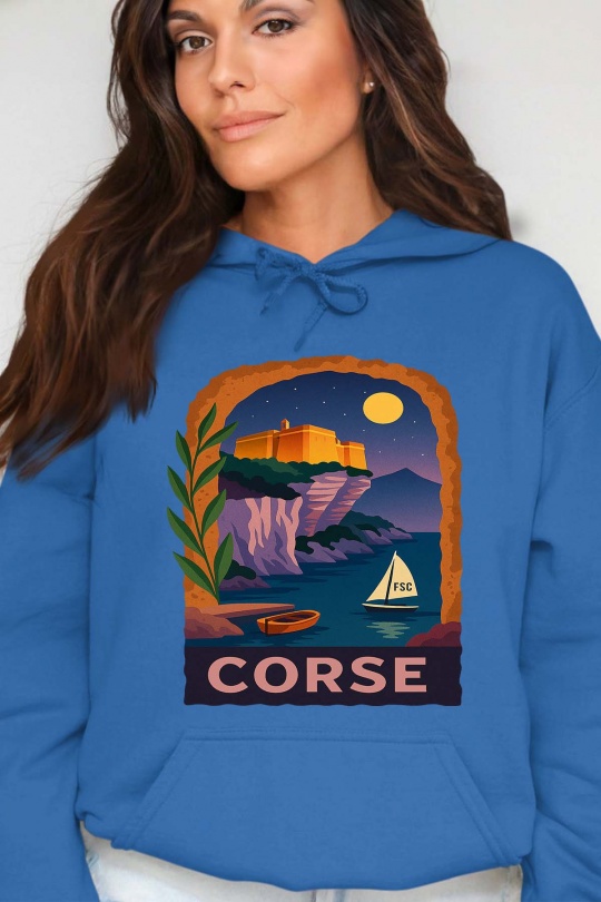 Sweats Femme Bleu roi Impression A La Demande I.A.L.D CORSE POPVOYAGE - SWEAT CAPUCHE FEMME Efashion Paris
