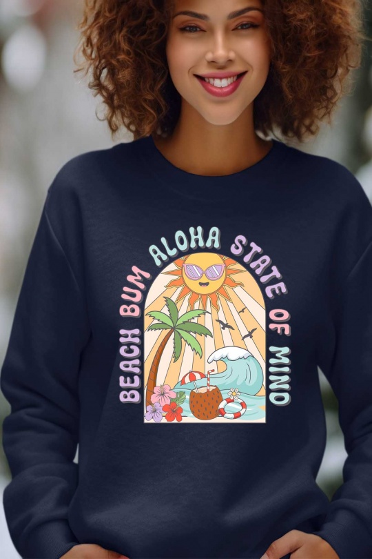 Sweats Femme Marine Impression A La Demande I.A.L.D BEACH BUM ALOHA - SWEAT COL ROND FEMME Efashion Paris