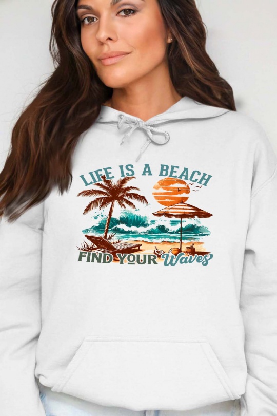 Sweats Femme Blanc Impression A La Demande I.A.L.D FIND WAVES - SWEAT CAPUCHE FEMME Efashion Paris