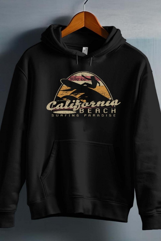 Pulls Homme Noir Impression A La Demande I.A.L.D CALIFORNIA RETRO SURF - SWEAT CAPUCHE HOMME Efashion Paris