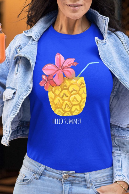 T-shirts Femme Bleu roi Impression A La Demande I.A.L.D ANANAS SUMMER - TSHIRT FEMME Efashion Paris