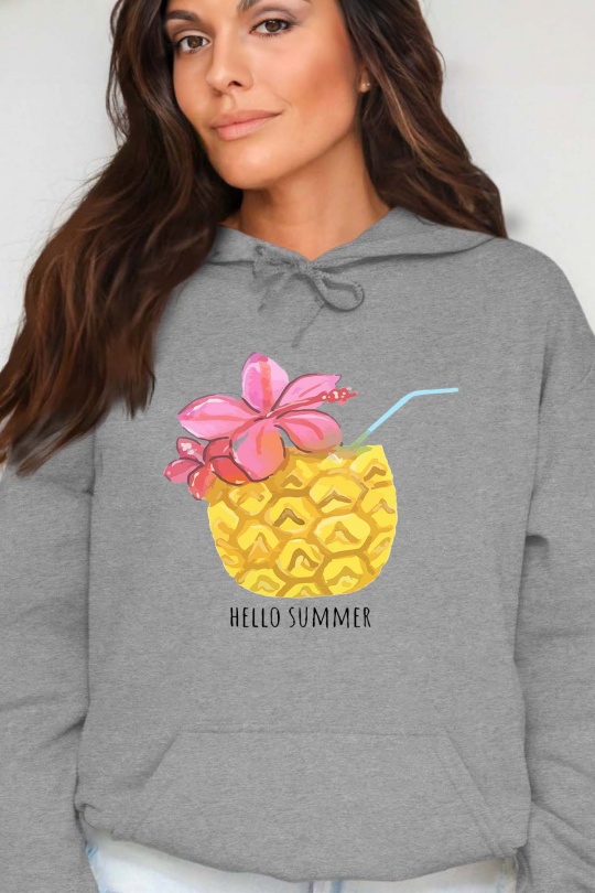 Sweats Femme Gris Impression A La Demande I.A.L.D ANANAS SUMMER - SWEAT CAPUCHE FEMME Efashion Paris