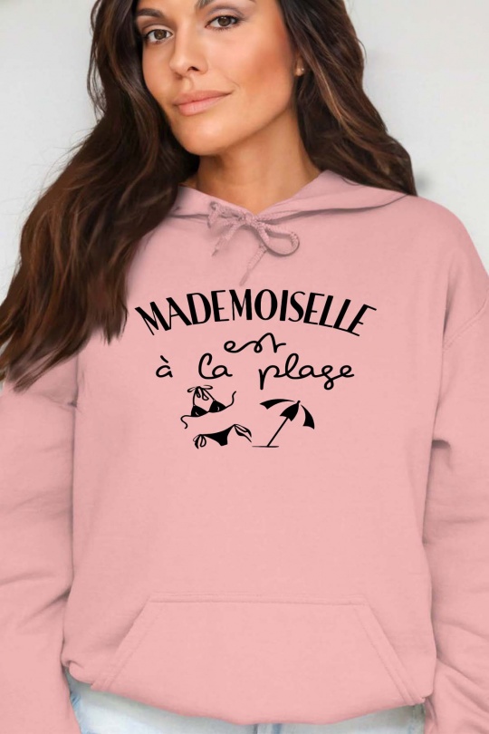 Sweats Femme Rose Impression A La Demande I.A.L.D MADEMOISELLE PLAGE - SWEAT CAPUCHE FEMME Efashion Paris