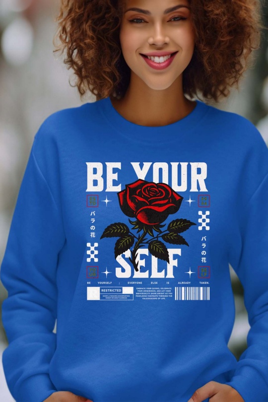 Sweats Femme Bleu roi Impression A La Demande I.A.L.D OWN YOUR ROSE - SWEAT COL ROND FEMME Efashion Paris