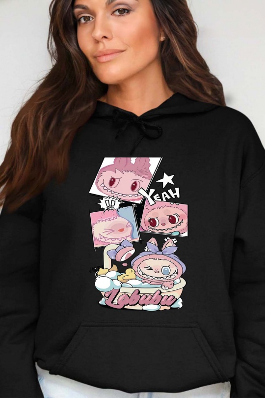 Sweats Femme Noir Impression A La Demande I.A.L.D BAIN LABUBU - SWEAT CAPUCHE FEMME Efashion Paris