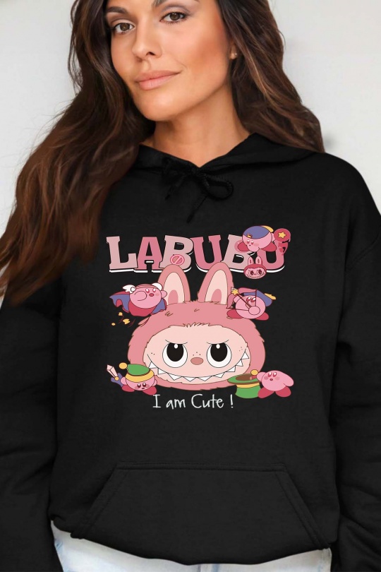 Sweats Femme Noir Impression A La Demande I.A.L.D CUTE LABU - SWEAT CAPUCHE FEMME Efashion Paris